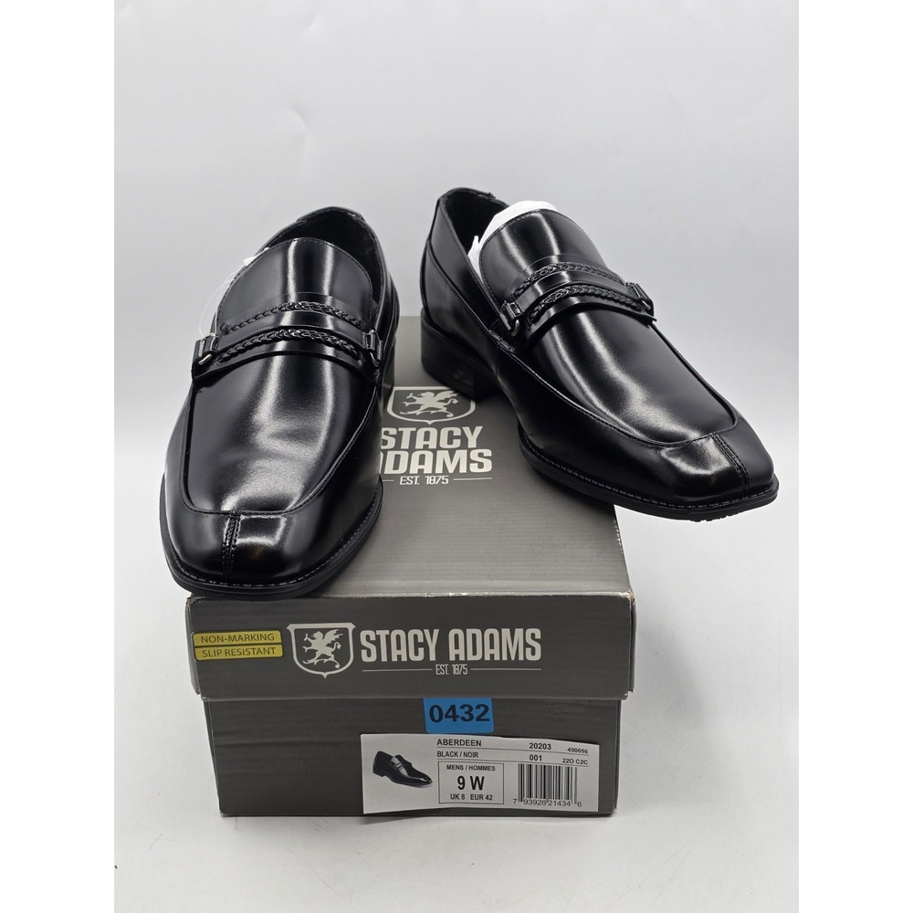 Men's Stacy Adams Aberdeen Moc Toe Saddle Slip On Dressy Shoes Black Sz 9 W Wide